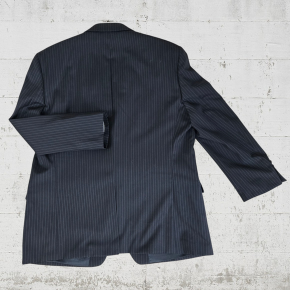 Y2K Lauren Ralph Lauren Black Pinstripe Single Breasted Wool Suit Jacket Size 48 - Picture 16 of 16